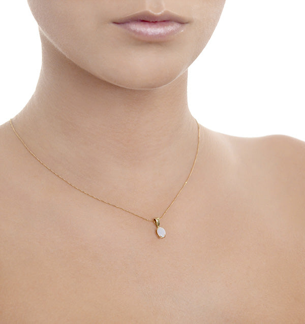 Opal 7 x 5mm 9K Yellow Gold Pendant Necklace